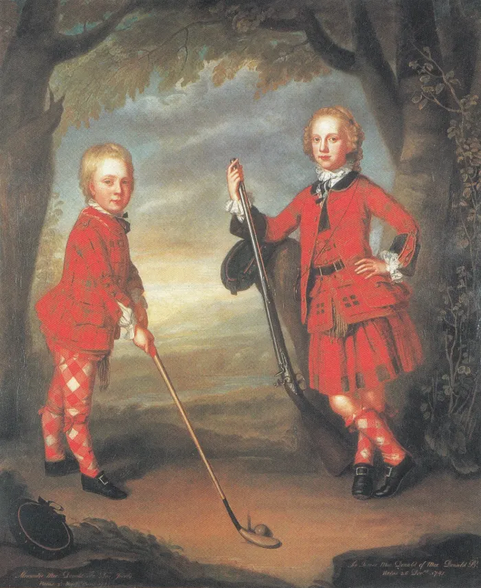 Gemälde der MacDonald-Brüder beim Golf, schottisches 18. Jahrhundert