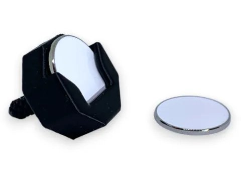 Magnetischer Ballmarker-Halter und silberne Marker-Scheibe — schwarzer Klemmhalter für den Puttergriff mit magnetisch gehaltenem Marker aus Edelstahl