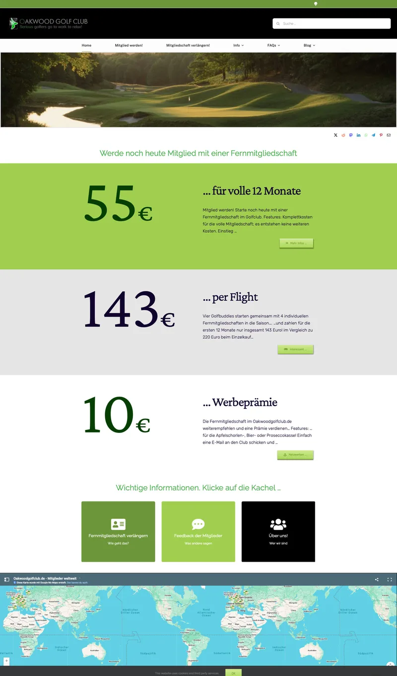 Screenshot der alten Webseite: WordPress-Template mit grauem Hintergrund, zentralem Titelbild, klassischem Menü und einer eingebetteten Google-Karte der Partnerplätze